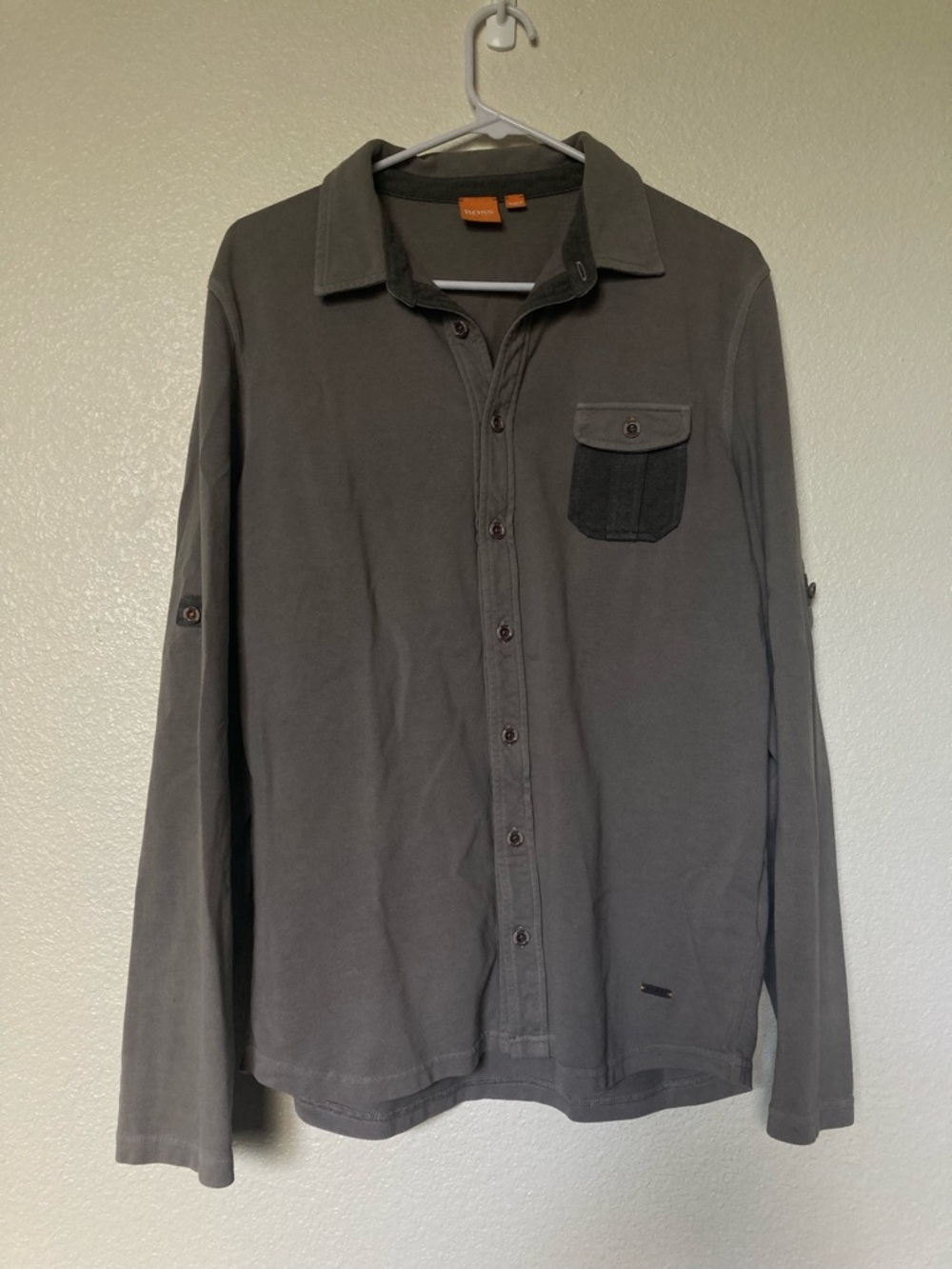 HUGO BOSS ORANGE Men's Dark Gray Button-Down Long Sleeve Shirt